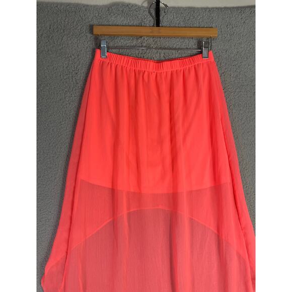 Express Coral High Low Sheer Skirt Small Chiffon Elastic Waist Midi Lightweight - Picture 8 of 10